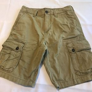 American Eagle 28”x 10” Tan Khaki Distressed Extreme Flex Classic Cargo Shorts